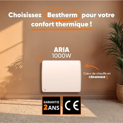 Radiateur électrique Fixe à Inertie Sèche Céramique 1000w  Aria Horizontal Blanc