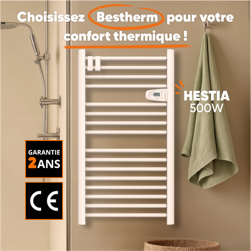 Sèche-serviette électrique Sans Fluide 500w H.98xl54cm  Hestia Blanc
