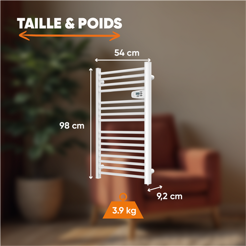 Sèche-serviette électrique Sans Fluide 500w H.98xl54cm  Hestia Blanc