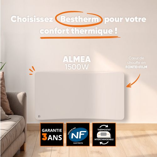 Radiateur électrique Fixe À Inertie Sèche Fonte + Film 1500w Almea Horizontal Blanc