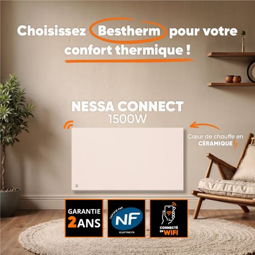 Radiateur électrique Fixe Connecté Wifi Inertie Sèche Céramique 1500w Nessa Connect Horizontal Blanc