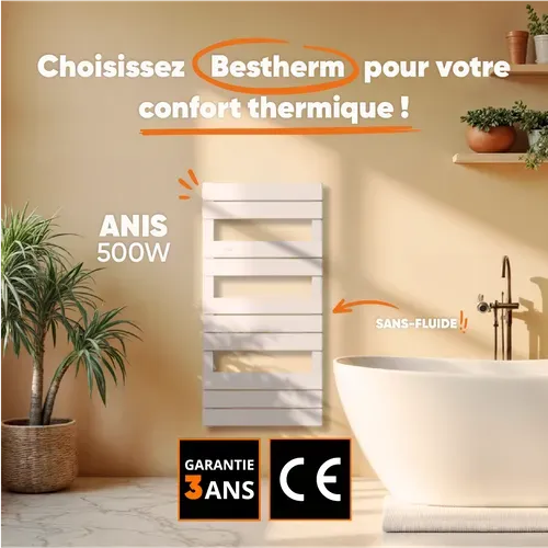 Sèche-serviette électrique Sans Fluide 500w H.101xl50cm  Anis Blanc