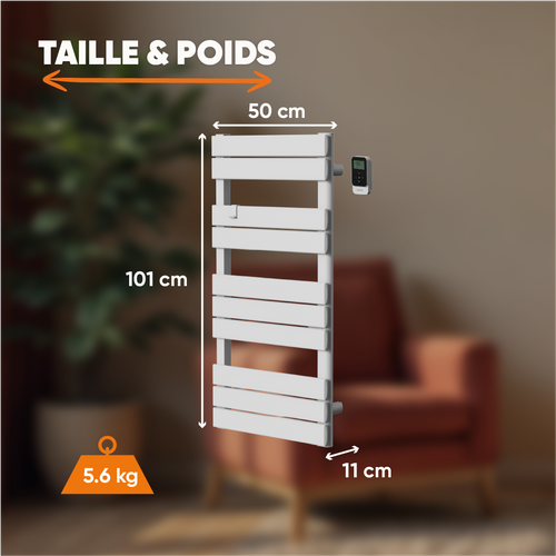 Sèche-serviette électrique Sans Fluide 500w H.101xl50cm  Anis Blanc