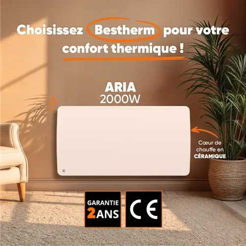 Radiateur électrique Fixe à Inertie Sèche Céramique 2000w  Aria Horizontal Blanc