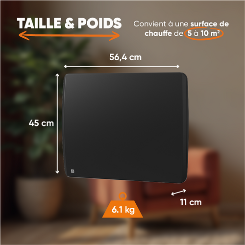 Radiateur électrique Fixe à Inertie Sèche Céramique 1000w  Aria Horizontal Noir