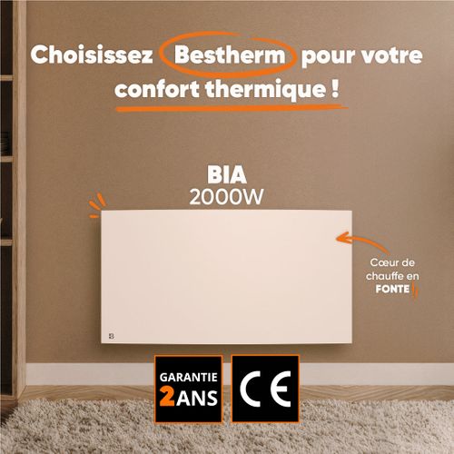 Radiateur électrique Fixe à Inertie Sèche Fonte 2000w  Bia Horizontal Blanc