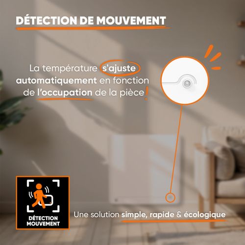 Radiateur électrique Fixe à Inertie Sèche Céramique 1000w, Détecteur Présence Diane Horizontal Blanc