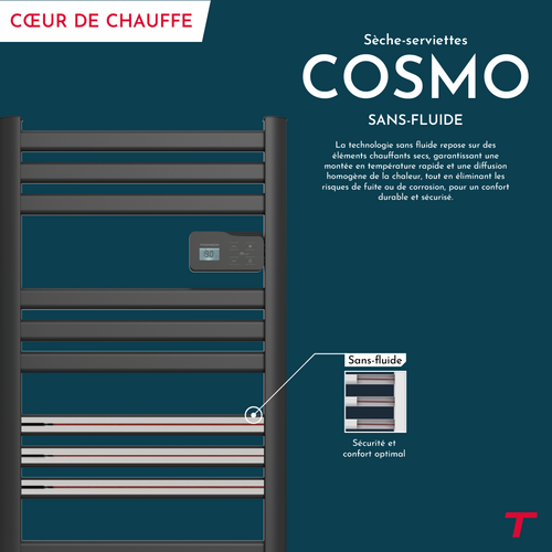Sèche-serviette électrique Sans Fluide Connecté Wifi 500w  Cosmo Noir