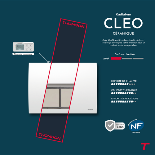 Radiateur électrique Fixe à Inertie Sèche Céramique 1000w Cleo Horizontal Blanc