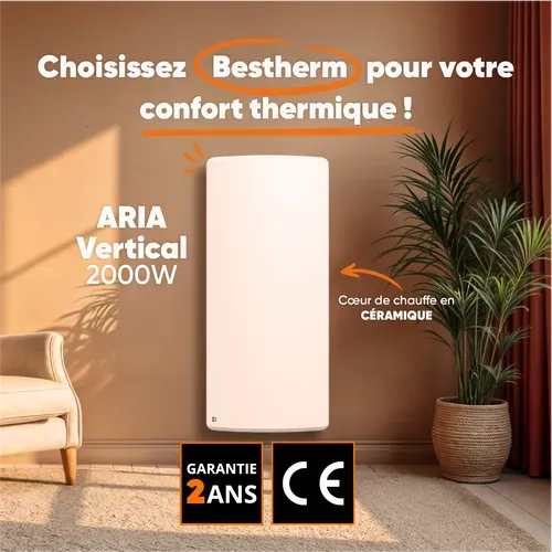 Radiateur électrique Fixe à Inertie Sèche Céramique 2000w  Aria Vertical Blanc