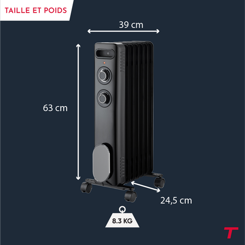 Radiateur Mobile Bain D'huile  Calista 2000w Noir