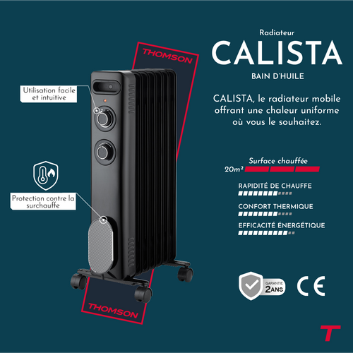 Radiateur Mobile Bain D'huile  Calista 2000w Noir