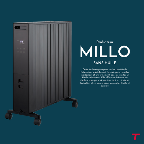 Radiateur Mobile Sans Huile 2000w Millo Noir