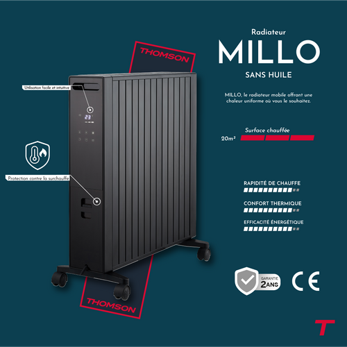 Radiateur Mobile Sans Huile 2000w Millo Noir