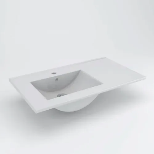Meuble De Salle De Bain Vasque Déportée - Olympe Et Miroir LED Stam - Bois Blanchi - 80cm
