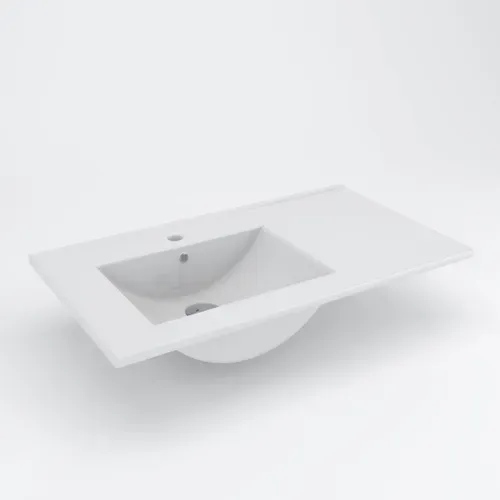 Meuble De Salle De Bain Vasque Déportée - Olympe Et Miroir LED Stam - Bois Blanchi - 80cm