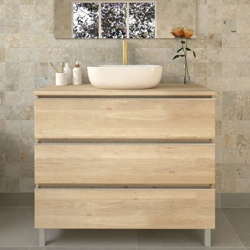 Meuble De Salle De Bain Sans Miroir Avec Vasque Arrondie Palma - Bambou - 80cm
