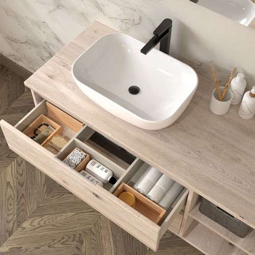 Meuble De Salle De Bain Olympe Avec Vasque à Poser Arrondie Sans Miroir - Cambrian (chêne) - 120cm