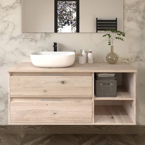 Meuble De Salle De Bain Olympe Avec Vasque à Poser Arrondie Sans Miroir - Cambrian (chêne) - 120cm