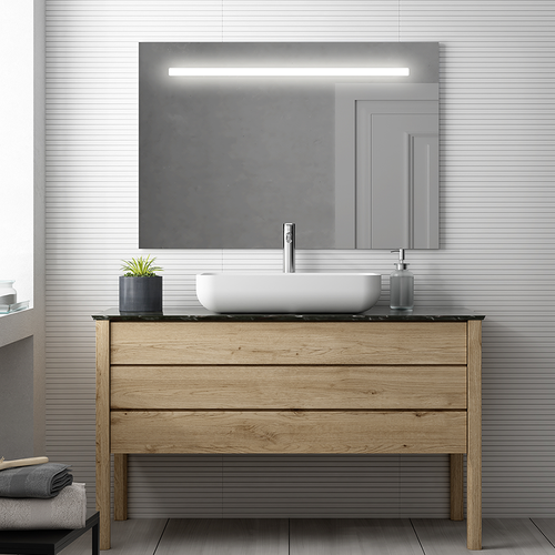 Meuble De Salle De Bain Avec Vasques à Poser Arrondies Alba Et Miroir LED Stam - Noir - 120cm