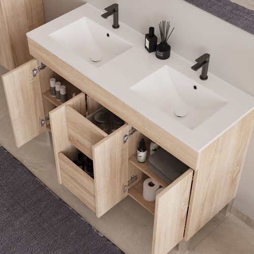Meuble De Salle De Bain 120cm Double Vasque Sans Miroir - Avec Portes Et Tiroirs - Cambrian - Haro