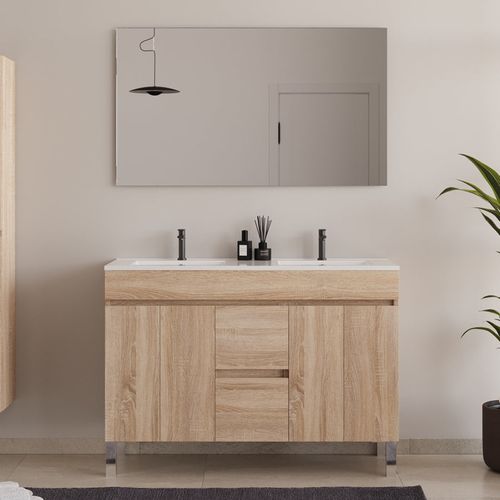 Meuble De Salle De Bain 120cm Double Vasque Sans Miroir - Avec Portes Et Tiroirs - Cambrian - Haro