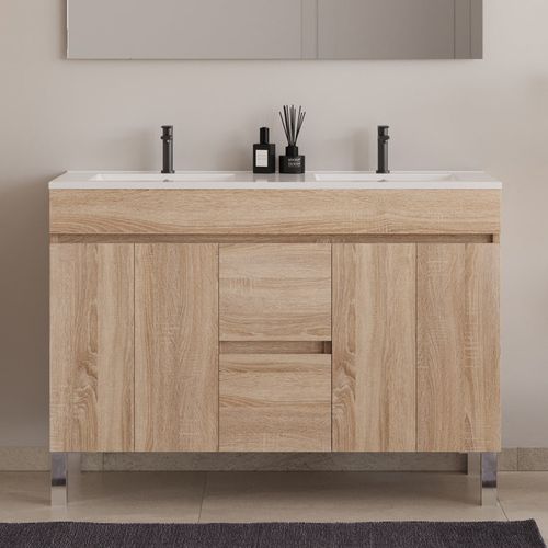 Meuble De Salle De Bain 120cm Double Vasque Sans Miroir - Avec Portes Et Tiroirs - Cambrian - Haro