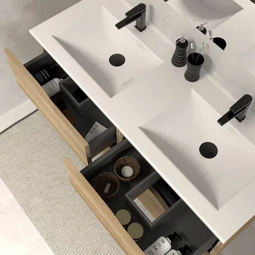 Meuble De Salle De Bain 120cm Double Vasque - Sans Miroir - 4 Tiroirs - Madera Miel - Luna