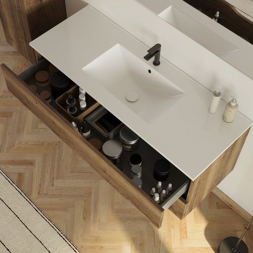 Meuble De Salle De Bain 120cm Simple Vasque - 2 Tiroirs - Tabaco (bois Foncé) - Luna