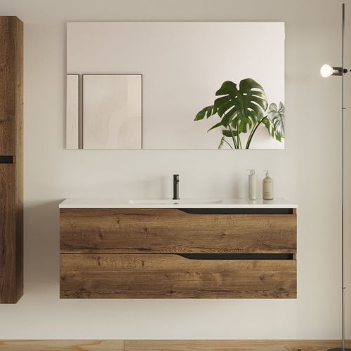Meuble De Salle De Bain 120cm Simple Vasque - 2 Tiroirs - Tabaco (bois Foncé) - Luna