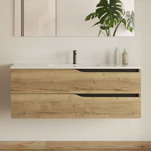 Meuble De Salle De Bain 120cm Simple Vasque - 2 Tiroirs - Madera Miel (bois Clair) - Luna