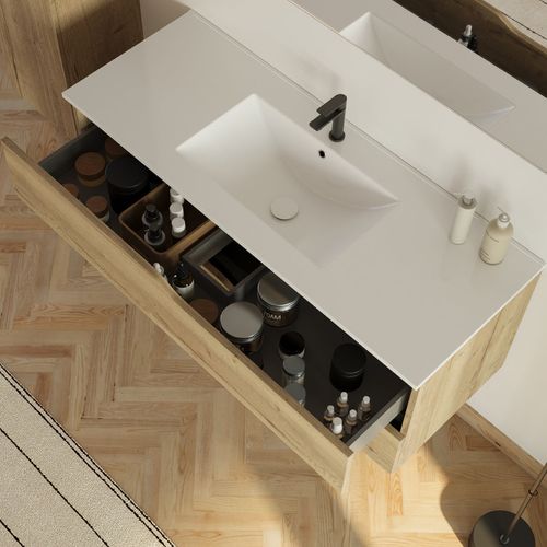 Meuble De Salle De Bain 120cm Simple Vasque - 2 Tiroirs - Madera Miel (bois Clair) - Luna
