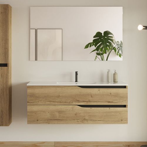 Meuble De Salle De Bain 120cm Simple Vasque - 2 Tiroirs - Madera Miel (bois Clair) - Luna