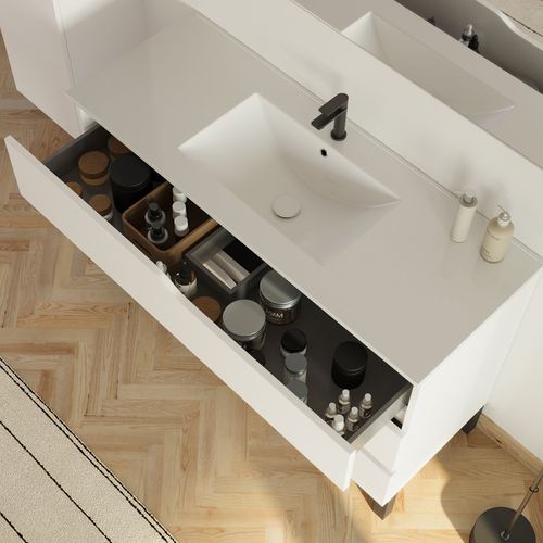Meuble De Salle De Bain 120cm Simple Vasque - Sans Miroir - 3 Tiroirs - Blanc - Mata