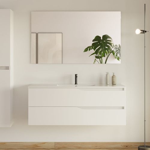 Meuble De Salle De Bain 120cm Simple Vasque - Sans Miroir - 2 Tiroirs - Blanc - Luna