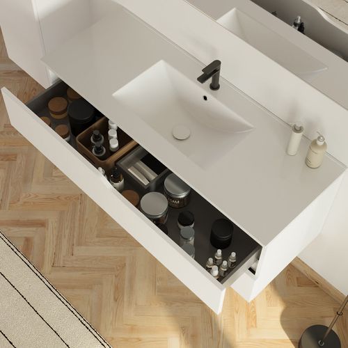 Meuble De Salle De Bain 120cm Simple Vasque - Sans Miroir - 2 Tiroirs - Blanc - Luna