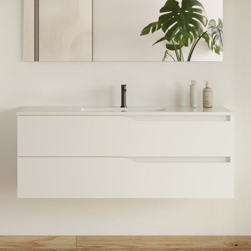 Meuble De Salle De Bain 120cm Simple Vasque - Sans Miroir - 2 Tiroirs - Blanc - Luna