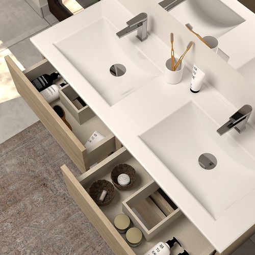 Meuble De Salle De Bain 120cm Double Vasque - Sans Miroir - 4 Tiroirs - Nebraska (bois Clair) - Ida
