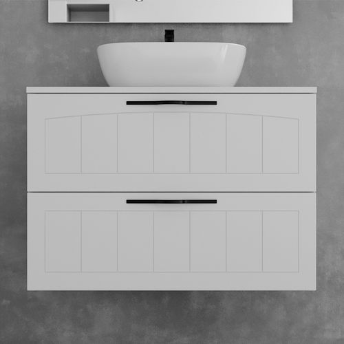 Meuble De Salle De Bain 70cm Avec Vasque à Poser Ovale - 2 Tiroirs - Sans Miroir - Blanc