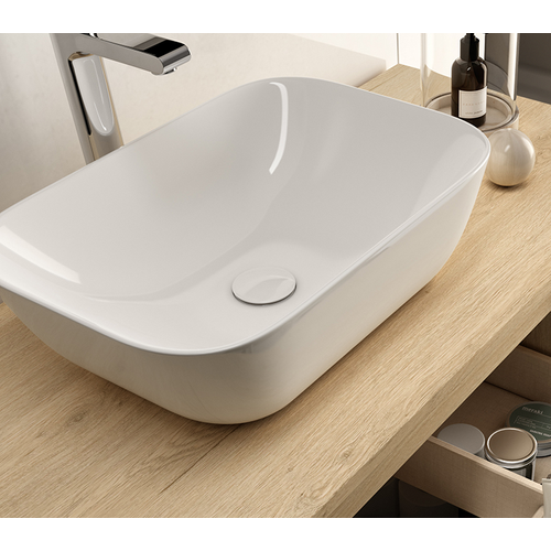 Meuble De Salle De Bain 70cm Avec Vasque à Poser Ovale - 2 Tiroirs - Sans Miroir - Blanc