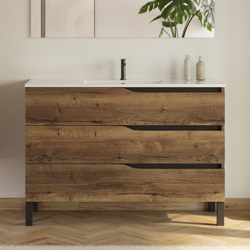 Meuble De Salle De Bain 120cm Simple Vasque - 3 Tiroirs - Noir - Mata