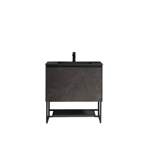 Meuble Avec Vasque 90 Cm Noir Effet Marbre Aquabella-jindoli