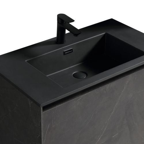Meuble Avec Vasque 90 Cm Noir Effet Marbre Aquabella-jindoli