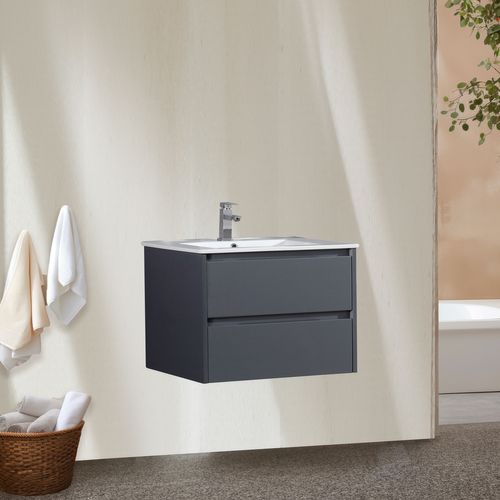 Meuble Avec Vasque 100 Cm Gris Laqué Aquadoli