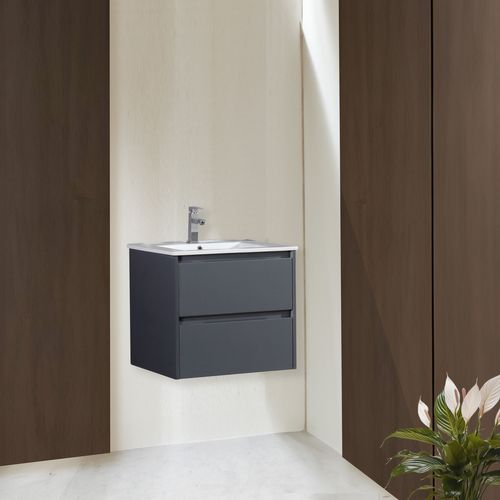 Meuble Avec Vasque 80 Cm Gris Laqué Aquadoli