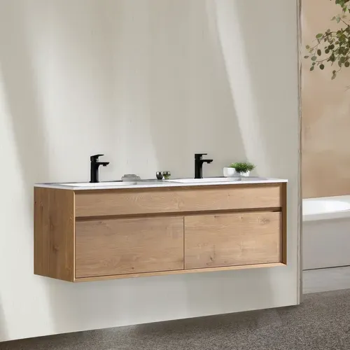 Meuble Double Vasque 140 Cm Chêne Brun Aquaroca