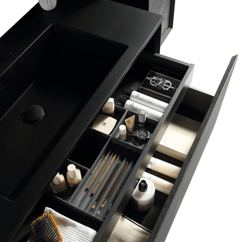 Meuble Double Vasque 120 Cm Noir Effet Pierre Aquasasso