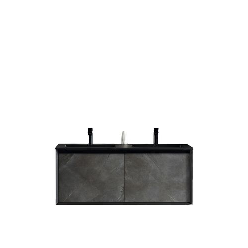 Meuble Double Vasque 120 Cm Noir Effet Pierre Aquasasso
