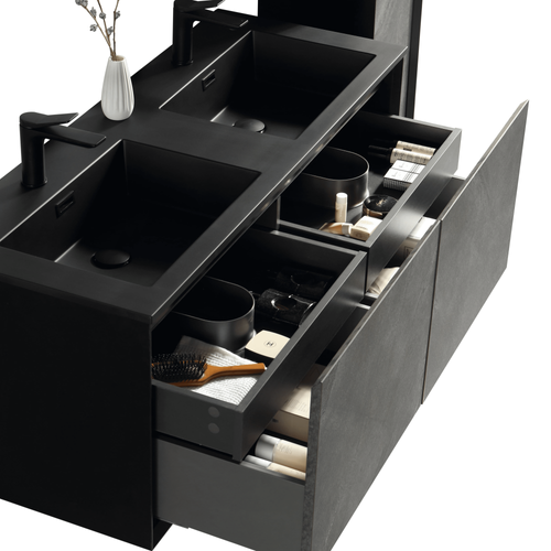 Meuble Double Vasque 120 Cm Noir Effet Pierre Aquasasso