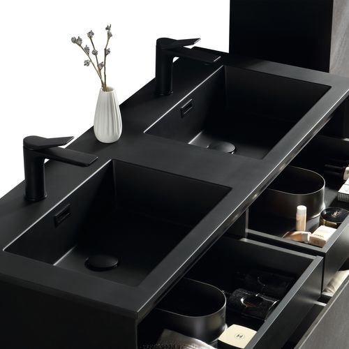 Meuble Double Vasque 120 Cm Noir Effet Pierre Aquasasso